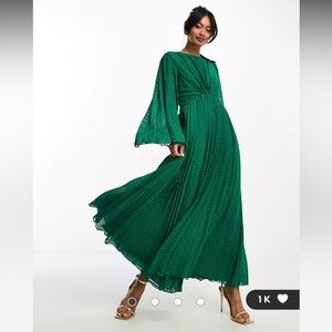 ASOS fluted sleeve midi dress pine green size 4